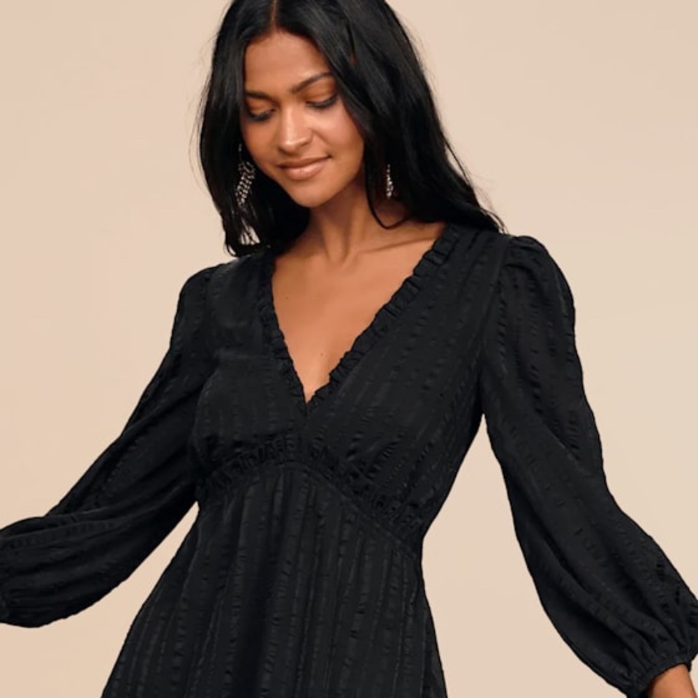 Lulus Forever In My Heart Black Striped Balloon Sleeve Mini Dress - Size S